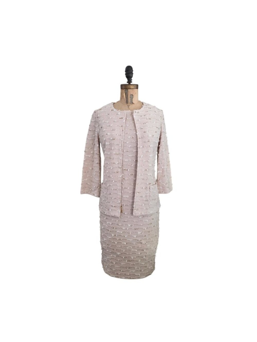 St John Collection Textured Sheath + Zip Jacket Ivory Gold 2